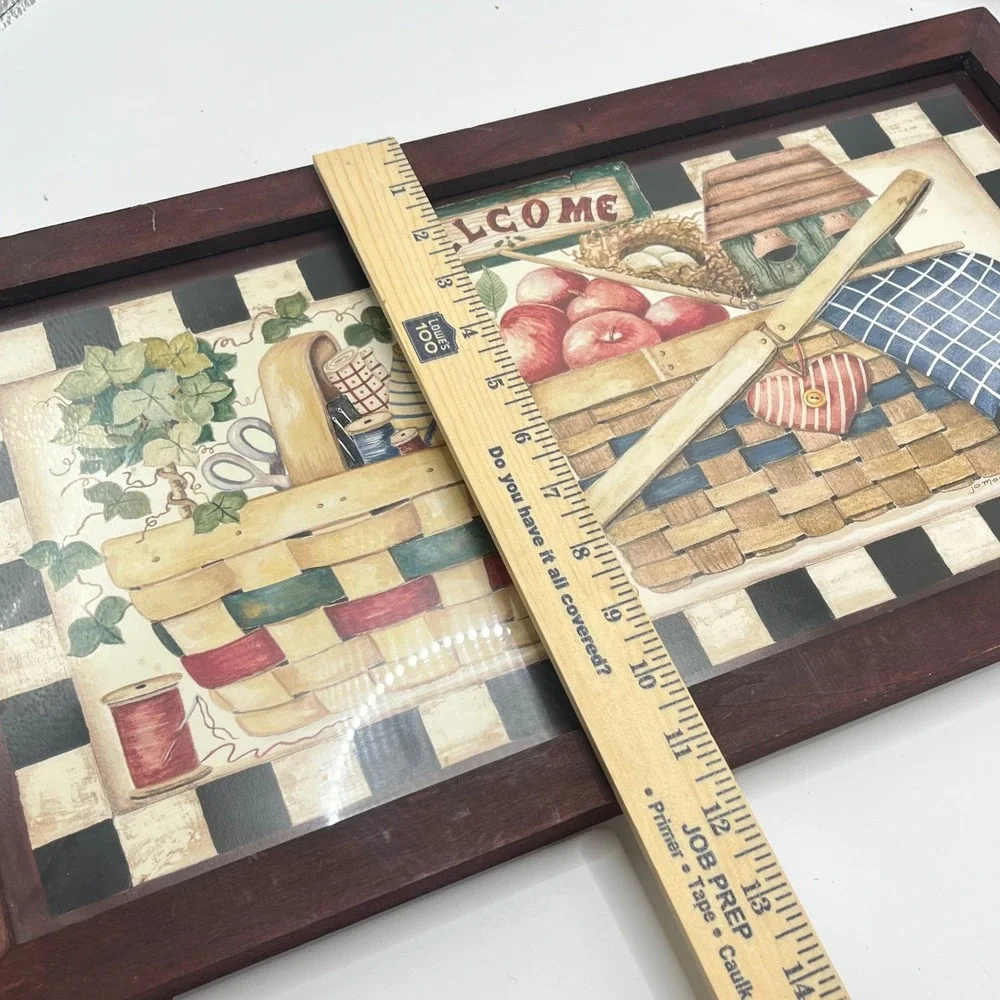 Jo Moulton Welcome Framed Wall Art Country Farmhouse Baskets Apples Folk Art